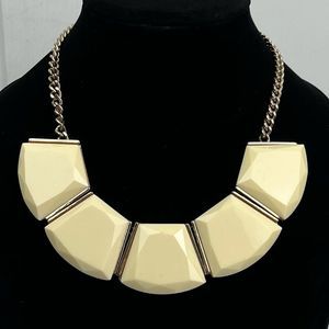 ALDO Designer Signed Statement Necklace Chunky Geometric Ivory on Gold Tone